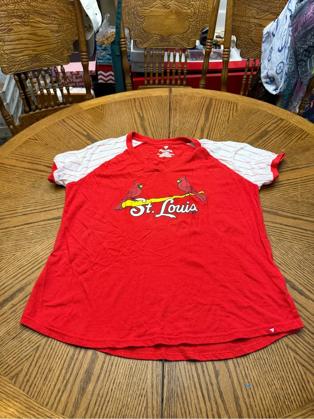 Fanatics Red St. Louis Cardinals Short Sleeve Tee with White Pinstripe Sleeves